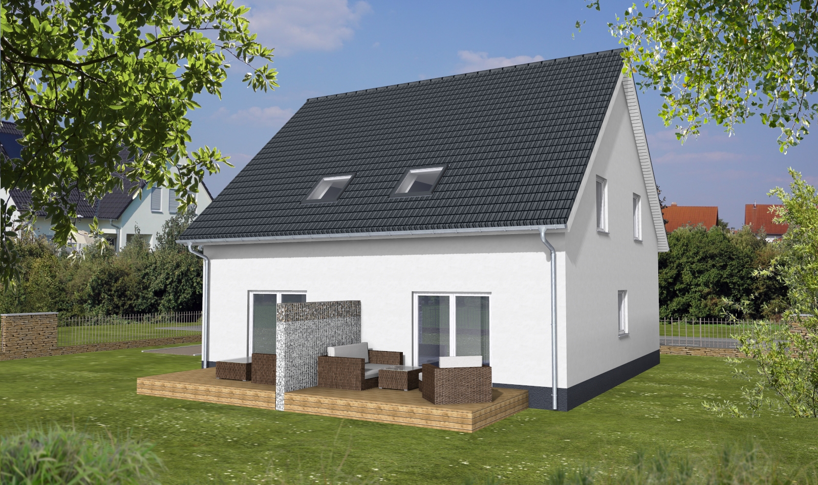 3D Ansicht des Hauses mit Garten