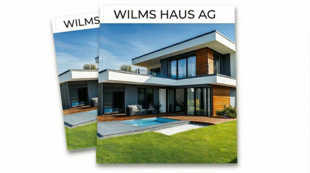 Das Bild zeigt das Deckblatt von dem Hausbau Katalog der Wilms AG, Ihrem auf Massivhäuser spezialisierten Generalunternehmer für Berlin-Brandenburg.